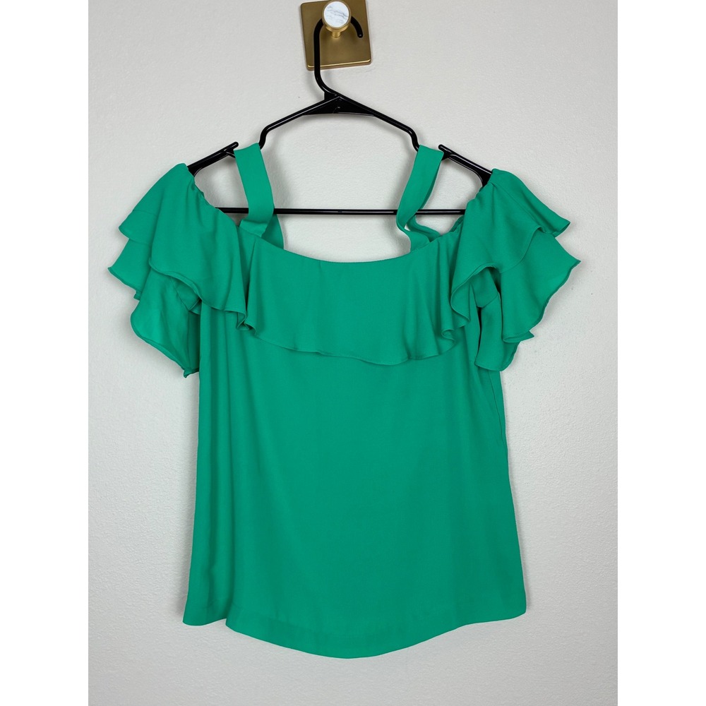 J. Crew Factory Womens Green Cold Shoulder Ruffle Blouse Top H5388 Size 00 (P20)